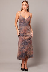 Brown Abstract Bodycon Maxi Dress Singlet
