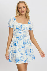 Blue Abstract Fit And Flare Dress Mini
