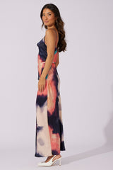 Multi Abstract Maxi Dress Cowl Neck Satin
