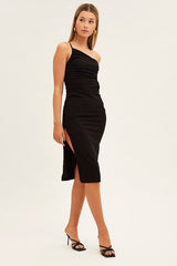 Black One Shoulder Dress Midi Bodycon