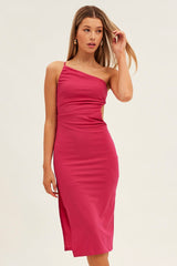 Magenta One Shoulder Dress Midi Bodycon