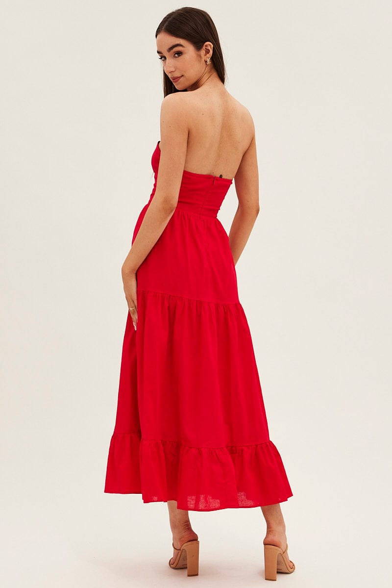 Red Maxi Dress Sleeveless Bandeau Ring Detail