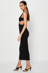 Black Midi Dress Ribbed Cut Out