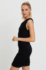Black One Shoulder Ruched Bodycon Dress