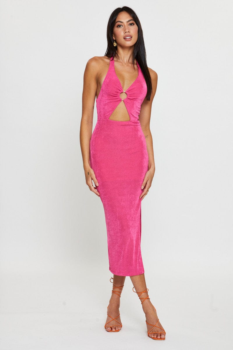 Pink Midi Dress Slinky Jersey