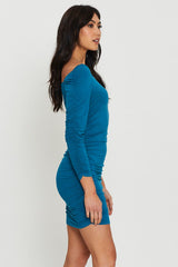 Blue Bodycon Dress Off Shoulder Mini