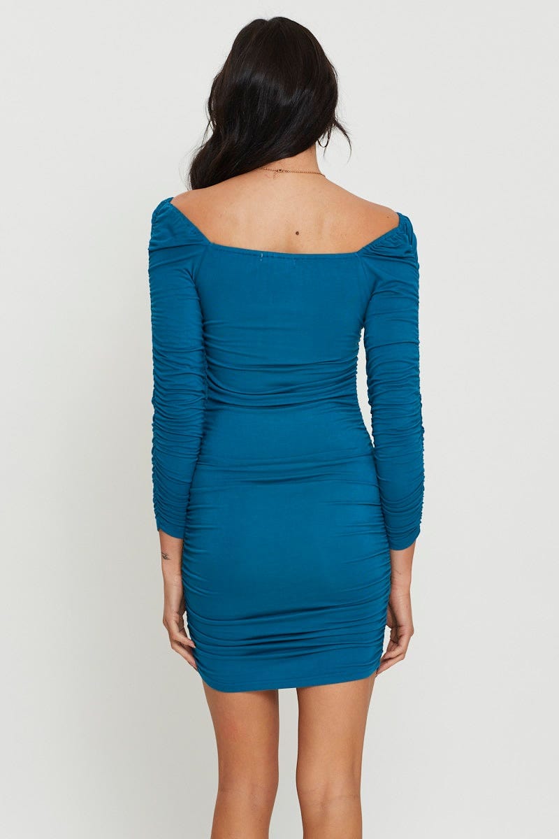 Blue Bodycon Dress Off Shoulder Mini