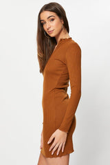 Brown Bodycon Dress Long Sleeve Mini