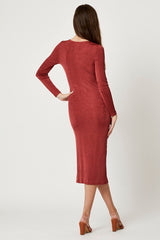 Brown Button Front Slinky Midi Dress