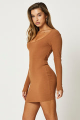 Brown Mini Dress Long Sleeve Evening
