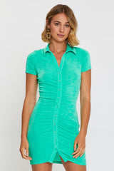 Green Mini Dress Slinky Ruched