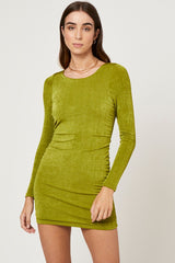 Green Strappy Tie Back Ruched Slinky Jersey Bodycon Dress