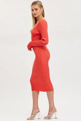 Orange Knit Dress Evening Midi