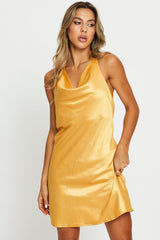 Orange Mini Dress Halter Neck