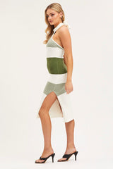 Stripe Midi Dress Evening Halter Neck Knit