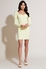 Yellow Knit Dress Long Sleeve Bodycon