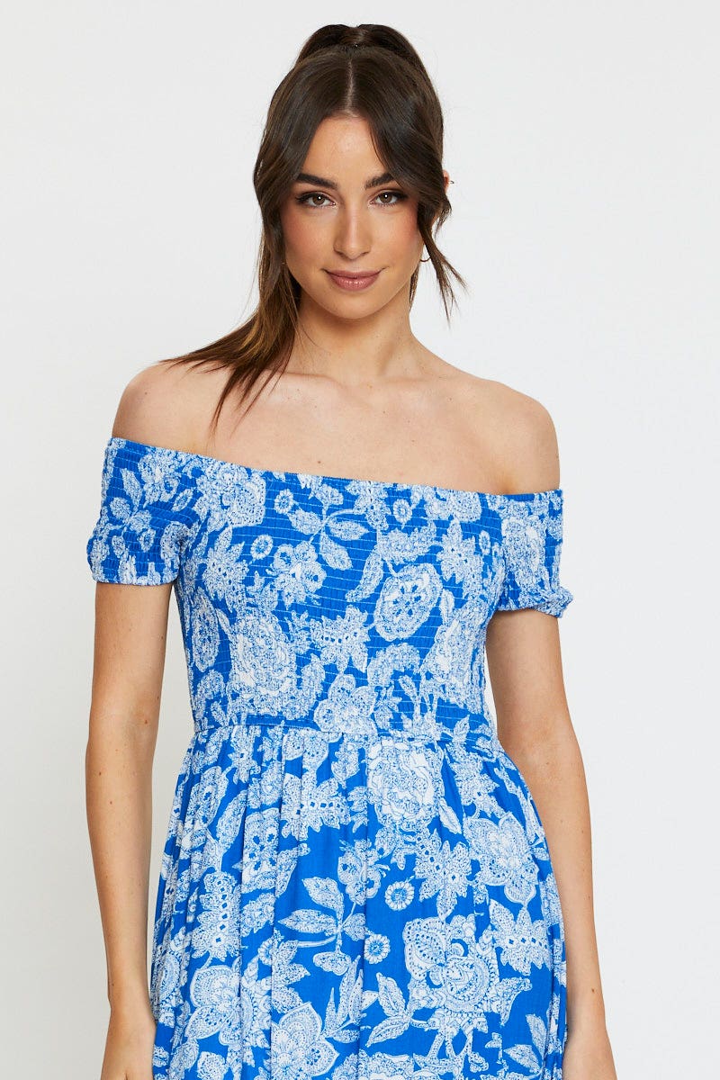 Print Maxi Dress Off Shoulder Evening