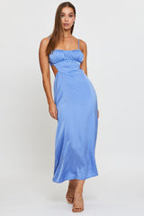 Blue Midi Dress Evening Cowl Neck