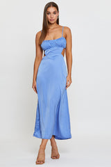 Blue Midi Dress Evening Cowl Neck