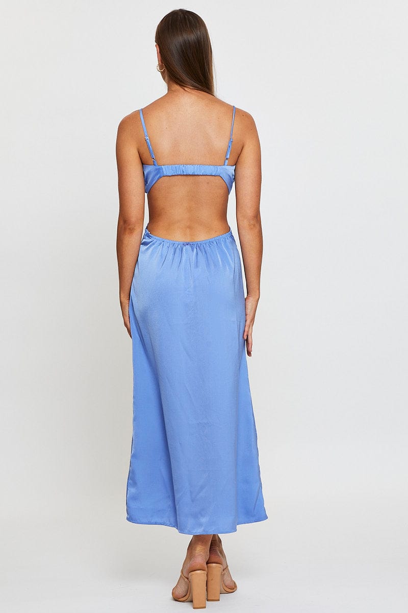 Blue Midi Dress Evening Cowl Neck