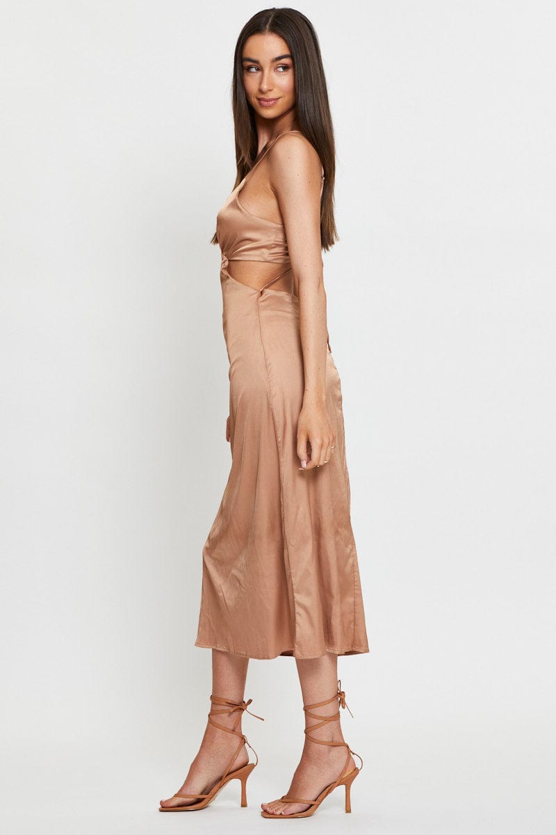 Brown Midi Dress Satin
