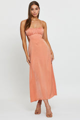 Orange Midi Dress Evening Cowl Neck