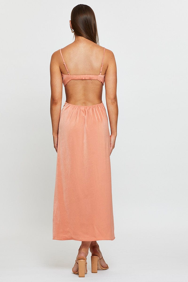 Orange Midi Dress Evening Cowl Neck