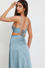 Blue Midi Dress Satin