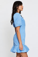 Blue Mini Dress V Neck