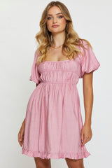 Pink Mini Dress Short Sleeve Evening