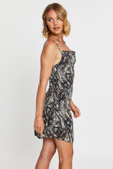 Print Mini Dress Cowl Neck