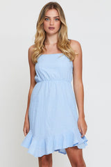 Blue Mini Dress Sleeveless Square Neck