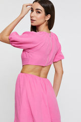 Pink Mini Dress Short Sleeve Round Neck