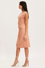 Orange Midi Dress Short Sleeve Round Neck