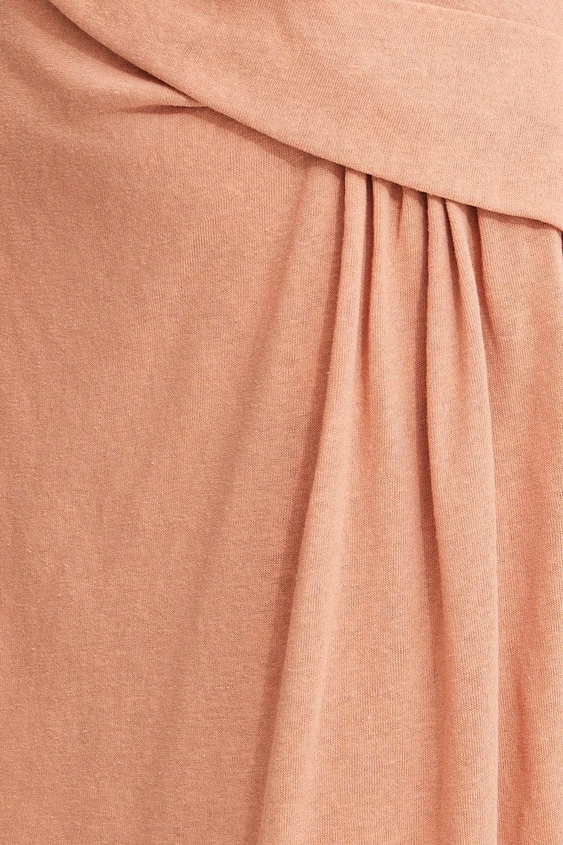 Orange Midi Dress Short Sleeve Round Neck
