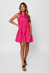 Pink Shirt Dress Sleeveless V Neck