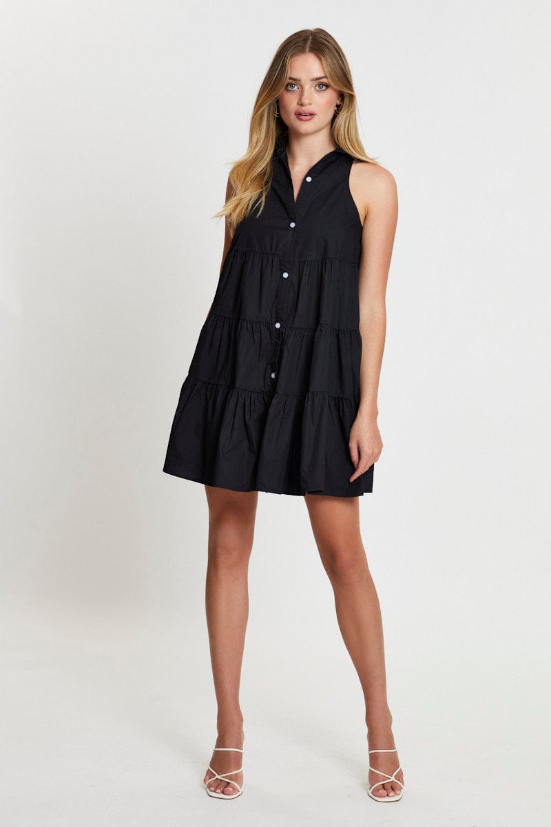 Black Shirt Dress Sleeveless V Neck