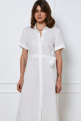 White A Line Dress Short Sleeve Maxi