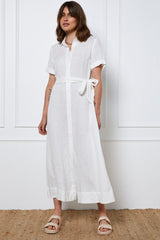 White A Line Dress Short Sleeve Maxi