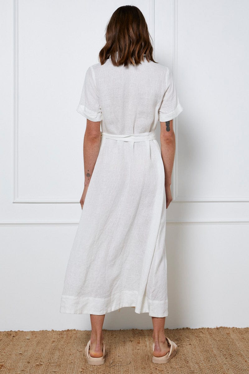 White A Line Dress Short Sleeve Maxi