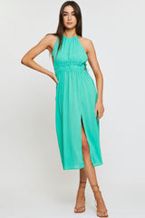 Green Midi Dress Sleeveless Front Split