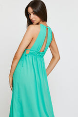 Green Midi Dress Sleeveless Front Split