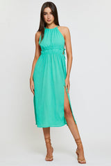 Green Midi Dress Sleeveless Front Split