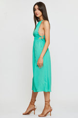 Green Midi Dress Sleeveless Front Split