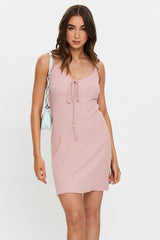 Pink Rib Jersey Tie Front Mini Slip Dress