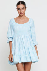 Check Fit And Flare Dress Long Sleeve Sweetheart Neck
