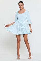 Check Fit And Flare Dress Long Sleeve Sweetheart Neck