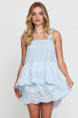 Blue A Line Dress Sleeveless Mini