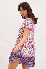 Boho Print Mini Dress Short Sleeve