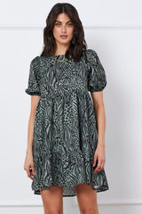 Print Mini Dress Short Sleeve Round Neck